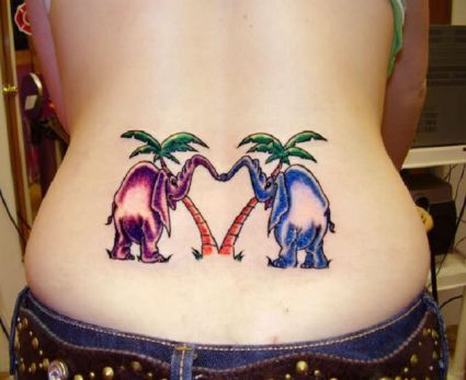 Two Elephant Tattoo On Back