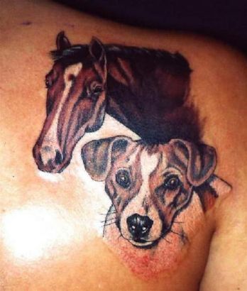 Horse And Dog Head Tattoo