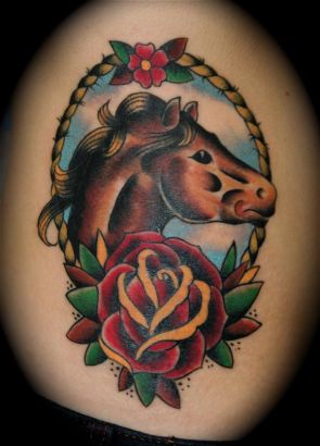 Horse Head And Rose Tattoo