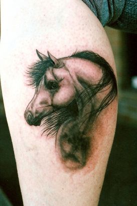 Horse Head Tattoo On Calf