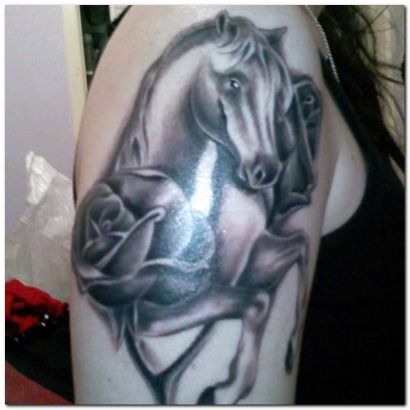 Horse Tattoo With Flower