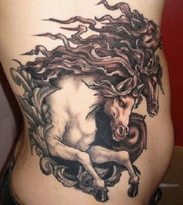 Horse Tattoo On Side Stomach