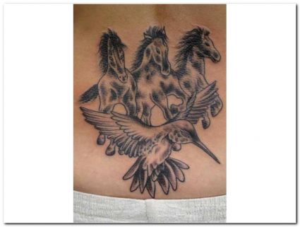 Horse Head And Hummingbird Tattoo