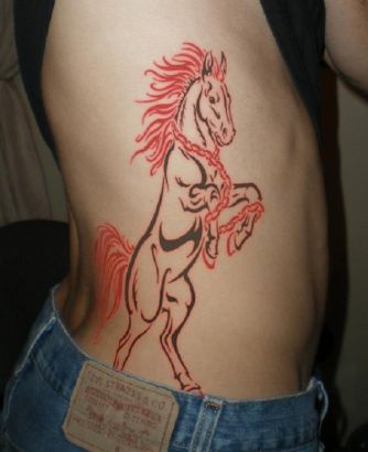 Tribal Horse Tattoo On Side Back