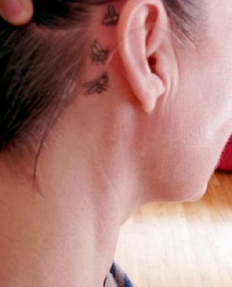 Bee Image Tattoo On Back Of Ear