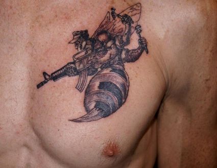 Bee Image Tattoos On Chest
