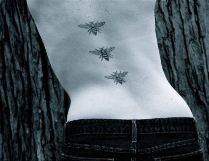 Bee Tattoo On Back Bone