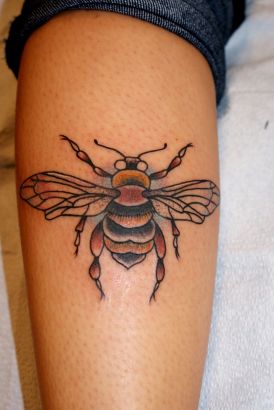 Bee Tattoo On Calf