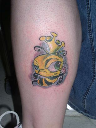 Cute Bee Tattoo On Calf