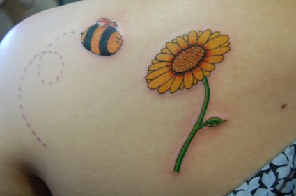 Sunflower And Bee Tattoo