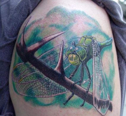 3D Dragonfly Shoulder Tattoo