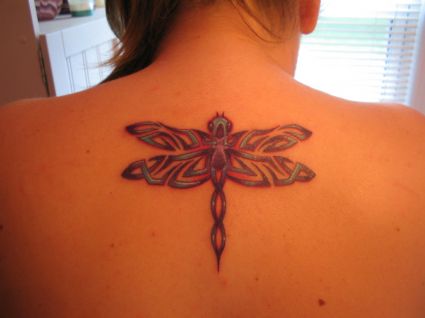 Dragonfly Tattoo On Girl's Back