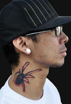 3D Spider Neck Tattoo