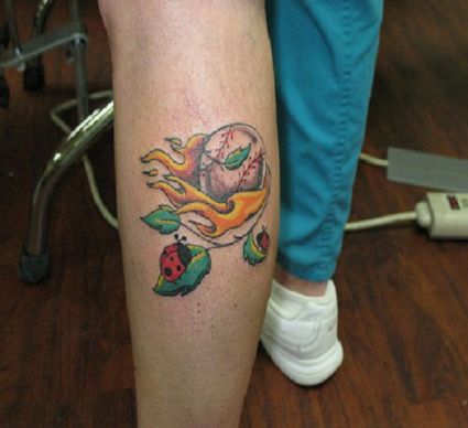 Ladybug Tattoo On Calf