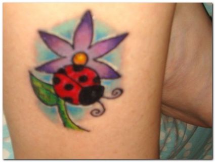 Ladybug Tattoo On Thigh