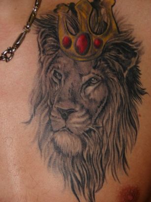 King Lion Head Tattoos On Chest