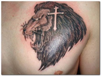 Lion And Cross Tattoo