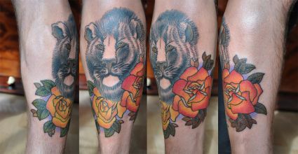 Lion And Roses Tattoo