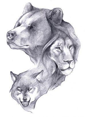 Lion,wolf And Bear Tattoo