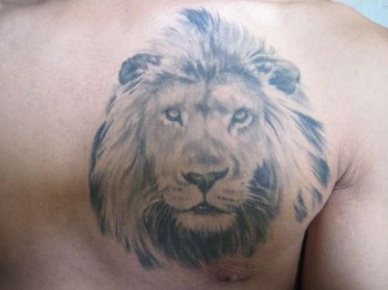 Lion Head Pic Tattoo On Chest