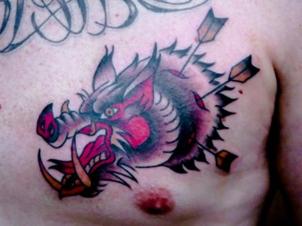 Boar Tattoo On Chest