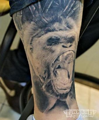 Monkey Tattoo On Calf