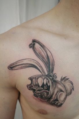 Cartoon Rabbit Tattoo On Chest