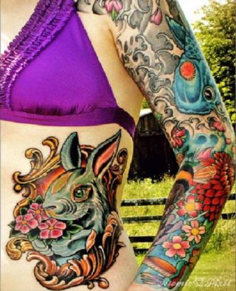 Rabbit With Flower Tattoo