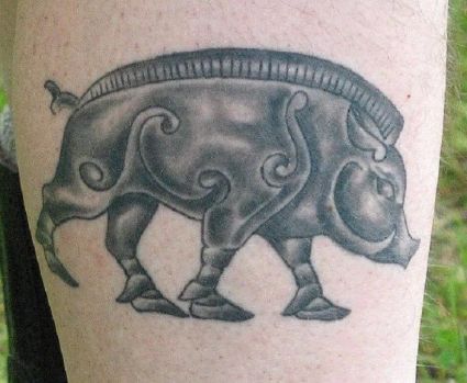 Boar Tattoo On Leg