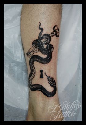 Snake With Key Tattoo