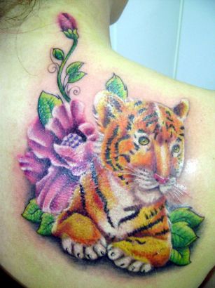 Tiger And Flower Tattoos