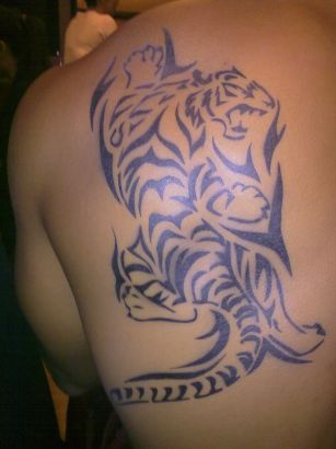 Tribal Tiger Back Tattoo