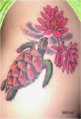 Turtle And Flower Tattoo