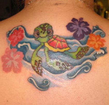 Little Turtle And Hibiscus Tattoo