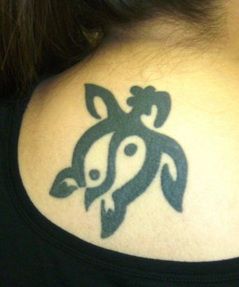 Tribal Turtle Back Of Neck Tattoo