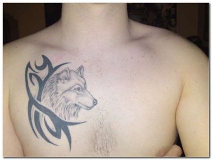 Tribal Tat With Wolf Tat