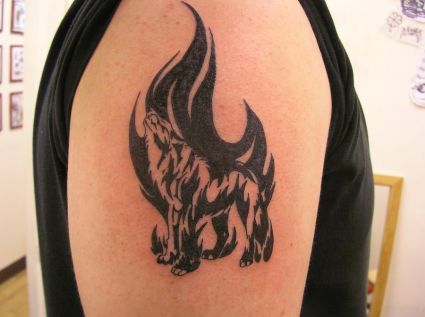 Flaming Wolf Tattoos On Arm