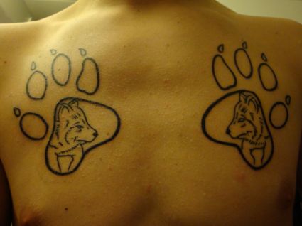 Paw And Wolf Head Tattoo 