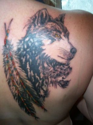 Wolf And Feather Tattoo 