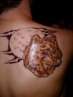 Wolf And Moon Tattoo On Back