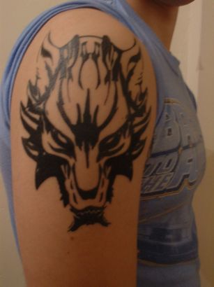 Wolf Head Tattoo On Right Arm