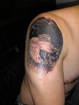 Wolf Head Tattoo On Shoulder