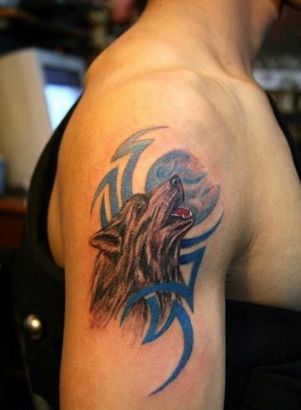 Wolf With Tribal Tattoo