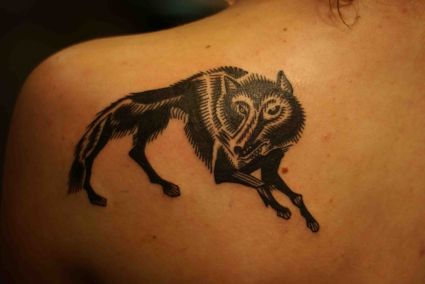 Wolf Image Tattoo On Back