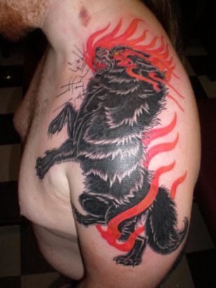 Wolf Pic Tattoo On Left Shoulder