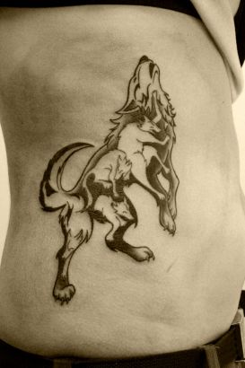 Wolf  Tats On Side Stomach