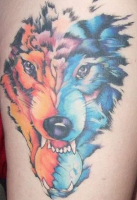 Wolf Face Tattoo With Color