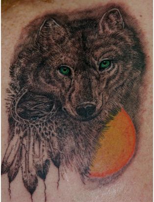 Wolf Tattoo With Sun