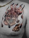 burning wolf tattoo on chest