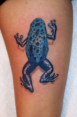 Blue Frog Tattoo On Leg